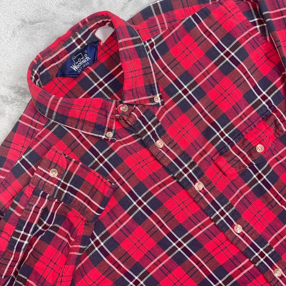 Vtg Woolrich Shirt Mens XL* Tartan Plaid Flannel 80's 90's Red Blue Long Sleeve